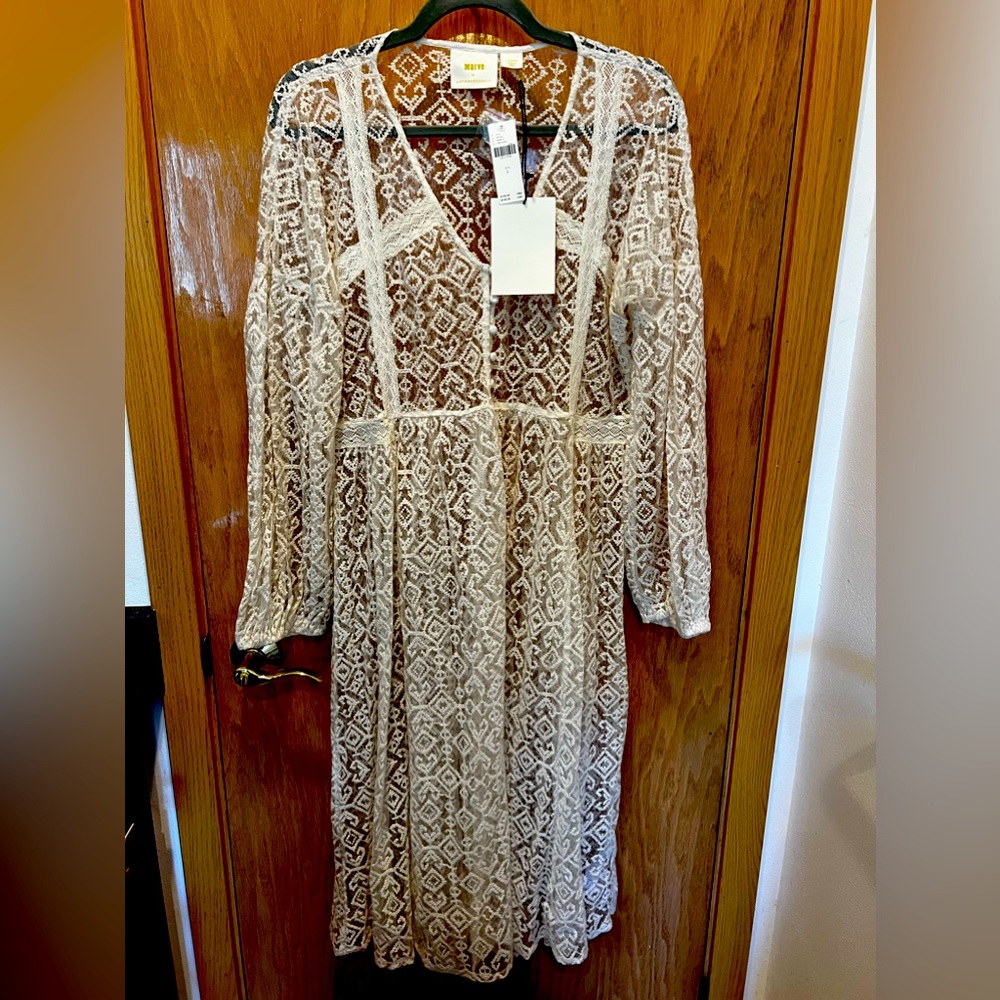 Anthropologie Mavie Long Lace Dress Large embroidered kaftan NWT original